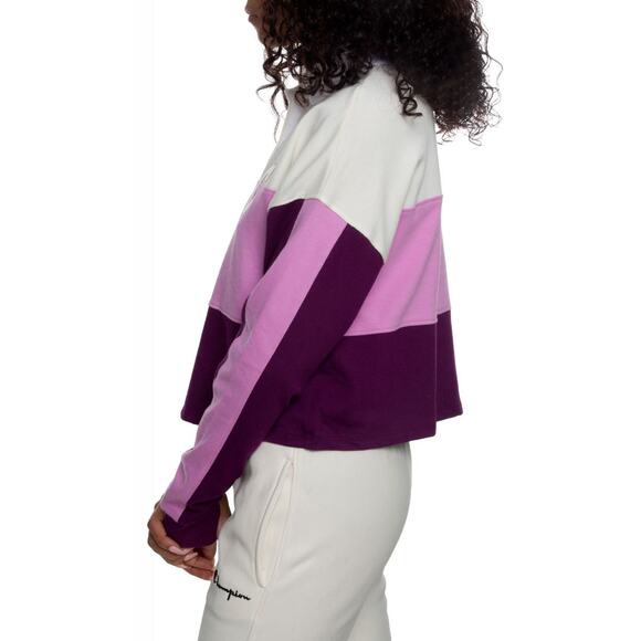 NEW Champion Rugby Cropped Collared Tee Women’s Small Beige Orchid Logo - Picture 2 of 11